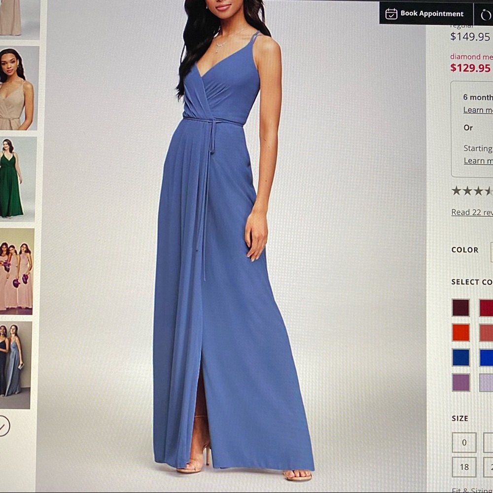 Double-Strap Long Georgette Bridesmaid Wrap Dress Steel Blue